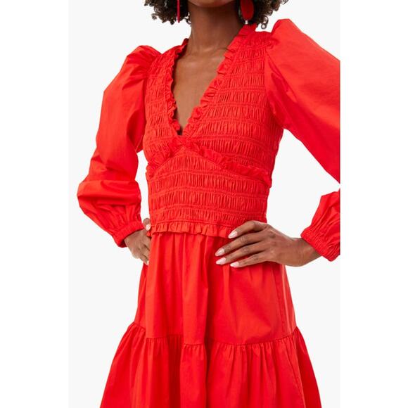 SEA NEW YORK NWT Scarlet Gaia Solid Cotton Long Sleeve Mini Dress Sz 12 Ruffles - Picture 1 of 14